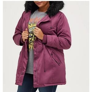 🆕⬇️❄️ 2X PLUM PURPLE FUR-LINED PARKA - NYLON HOODED FAUX FUR TRIM ❄️